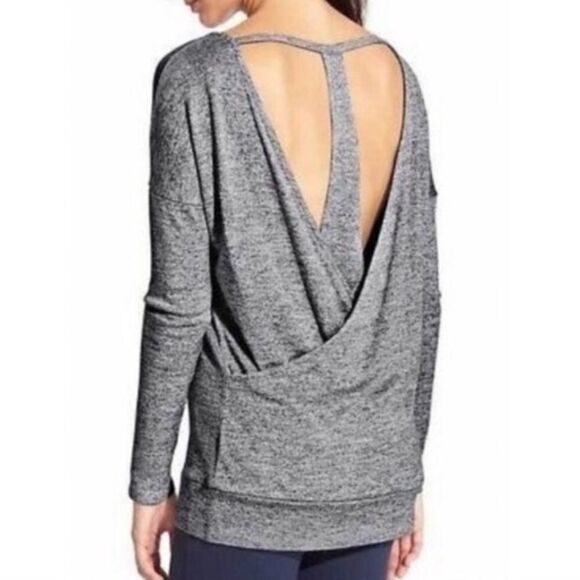 ATHLETA‎ POSE LAYERED OPEN T-BACK LONG SLEEVE TOP HEATHERED GRAY MEDIUM - Picture 1 of 10
